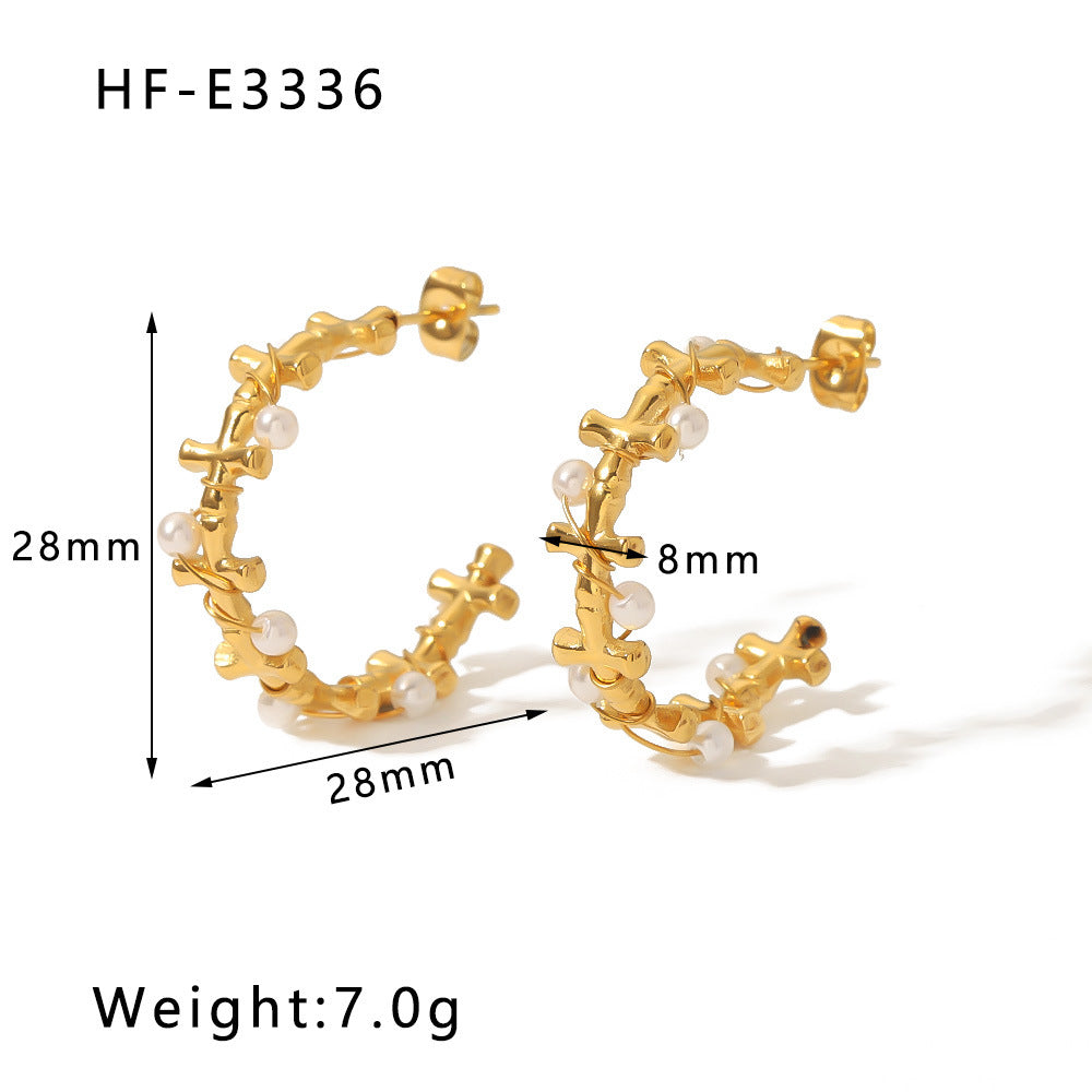 IG Style Pearl Geometric Stainless Steel Electroplating Earrings