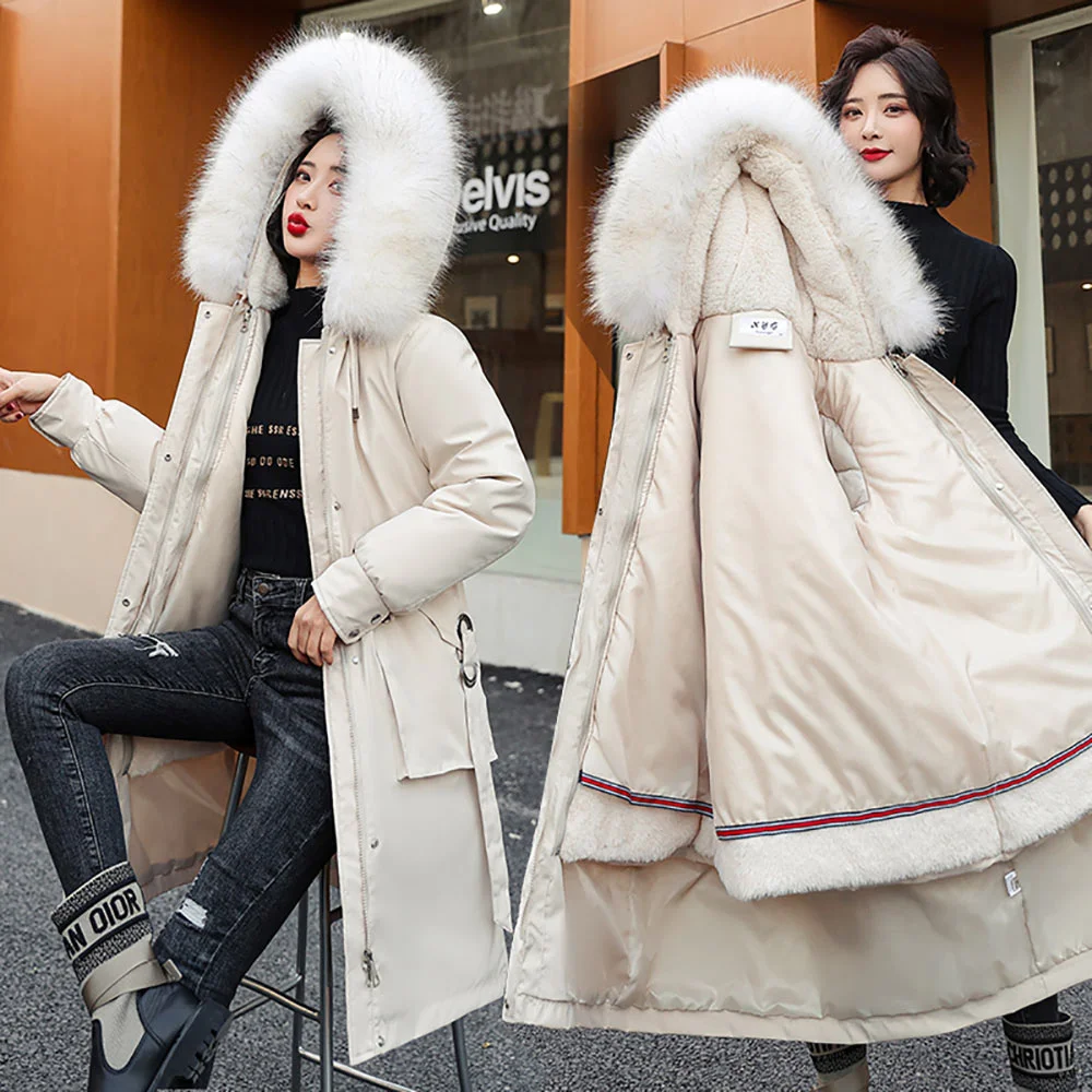 Vielleicht -30 Degrees Snow Wear Long Parkas Winter Jacket Women Fur Hooded Clothing Female Fur Lining Thick Winter Coat Women