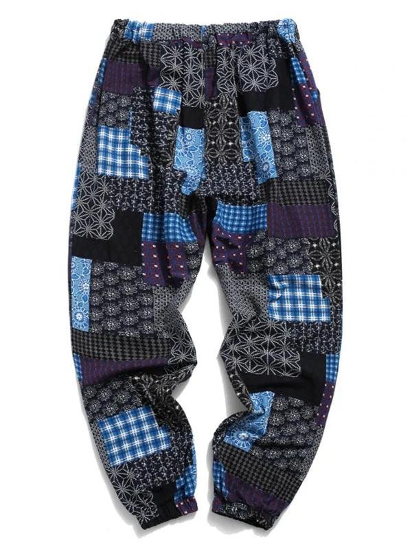 tribal ditsy patchwork print long jogger pants