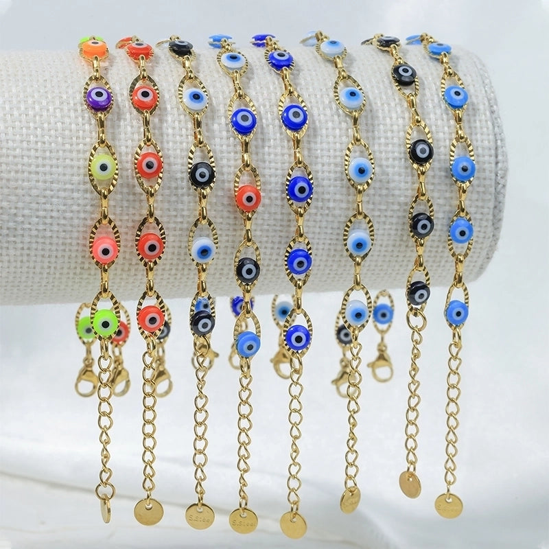 Vacation Devil's Eye 304 Stainless Steel 14K Gold Plated Bracelets In Bulk