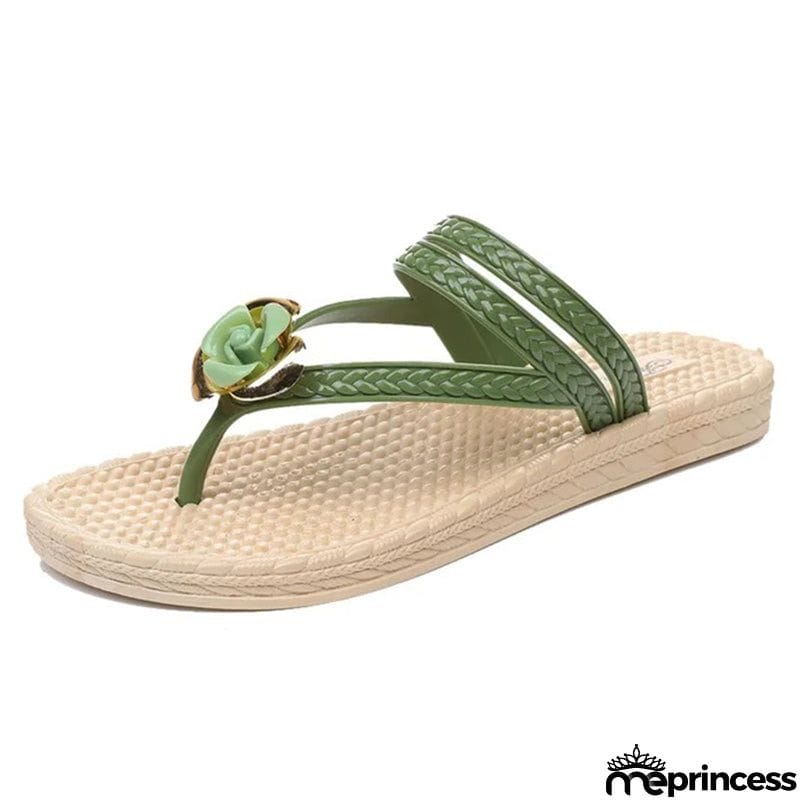 Leisure Beach Floral Decorative Flip Flops for Women