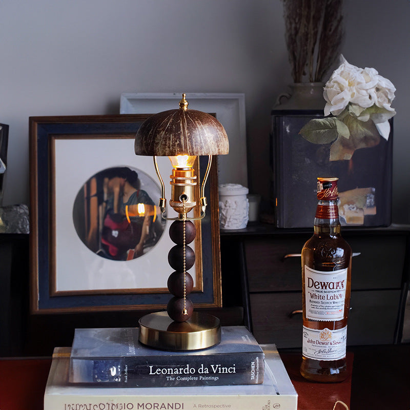 Vintage Wood Coconut Shell Table Lamp