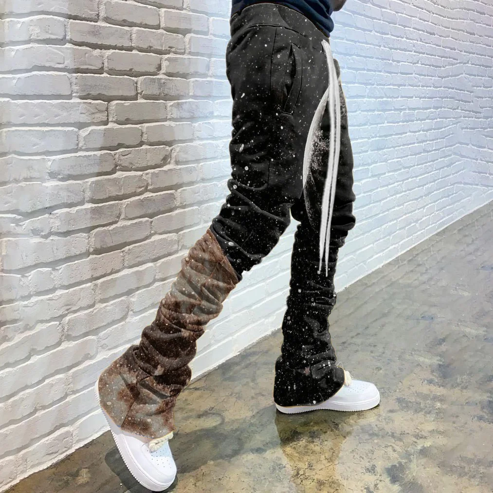 Casual Print Drawstring Flared Trousers