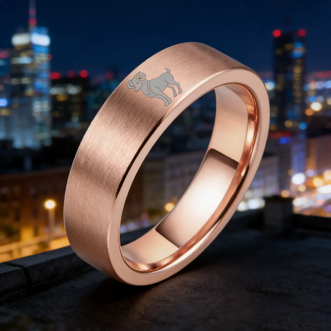 Flat Aries Tungsten Wedding Bands Tungsten Rings Rose Gold Comfort fit for Women or Men 4MM 6MM 8MM
