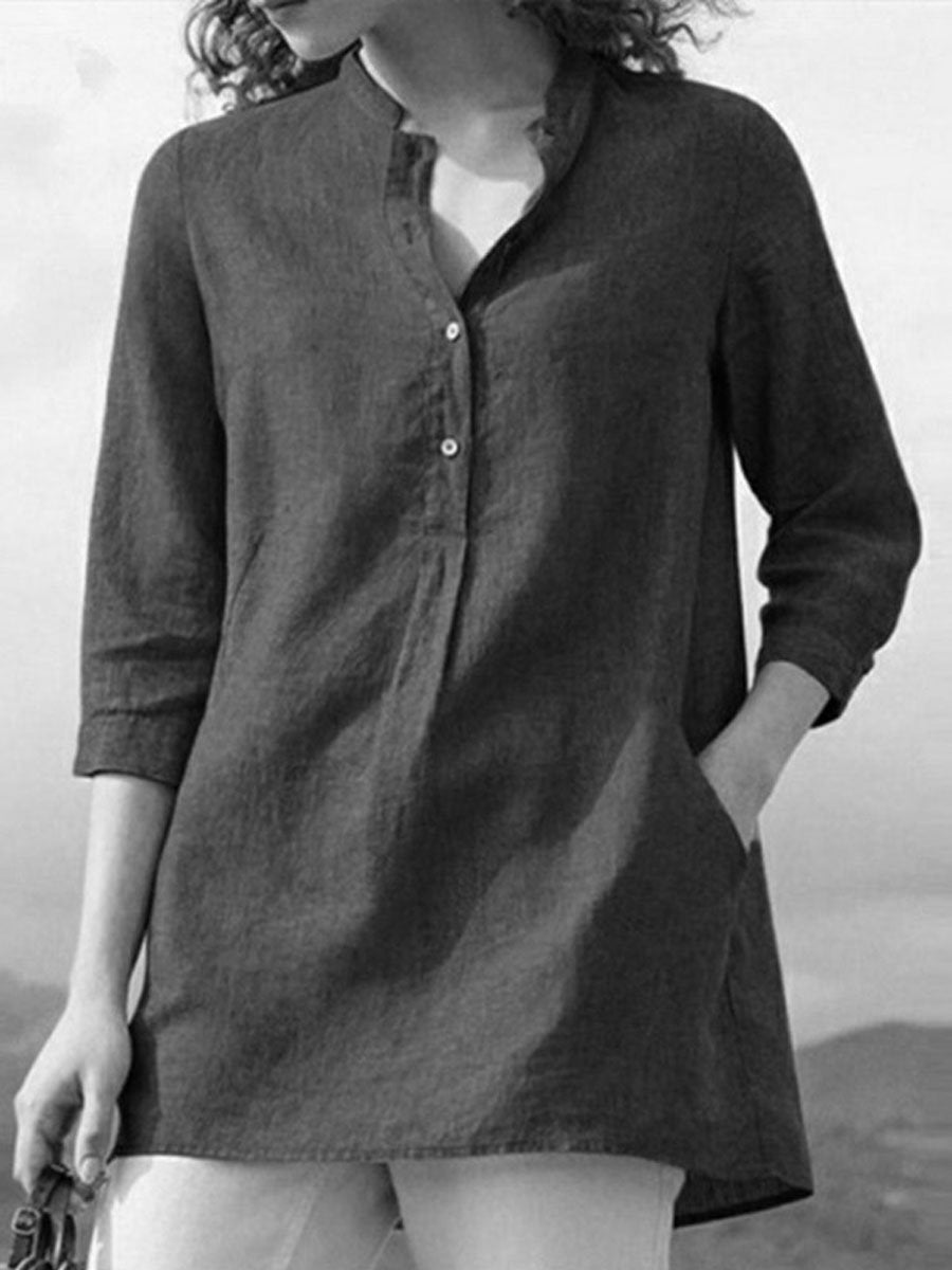 Women's Solid Color Loose Elegant Casual Cotton And Linen Shirt
