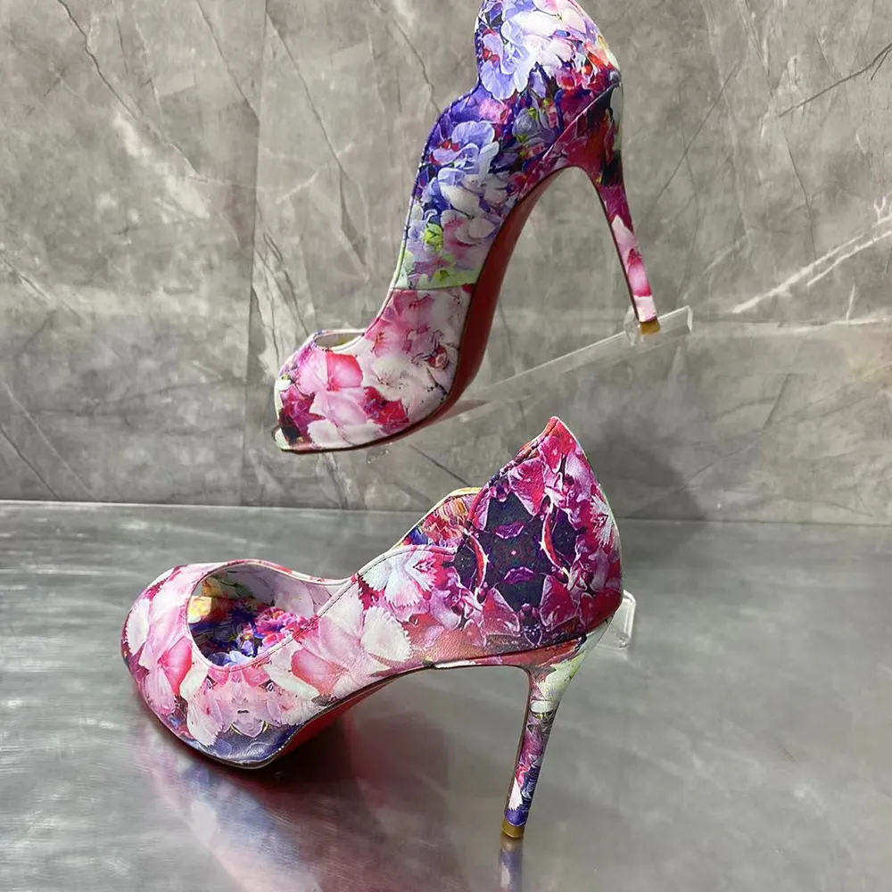 100mm Women's Platforms Heels Party Wedding Red Bottom Flowers Pumps-vocosishoes