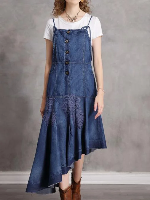 Women's Denim Stitching Sleeveless Off-shoulder Maxi Dress