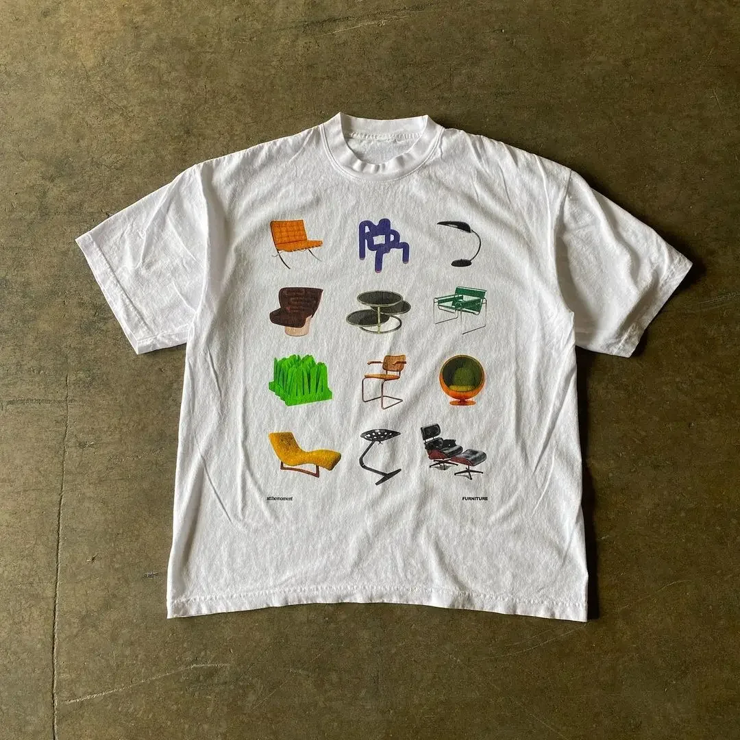 Aonga Fashion Y2k Casual Loose Tops for men New Simple Retro Short-sleeves Summer Trend Funny Printed Versatile Couple Cotton T-shirts aonga