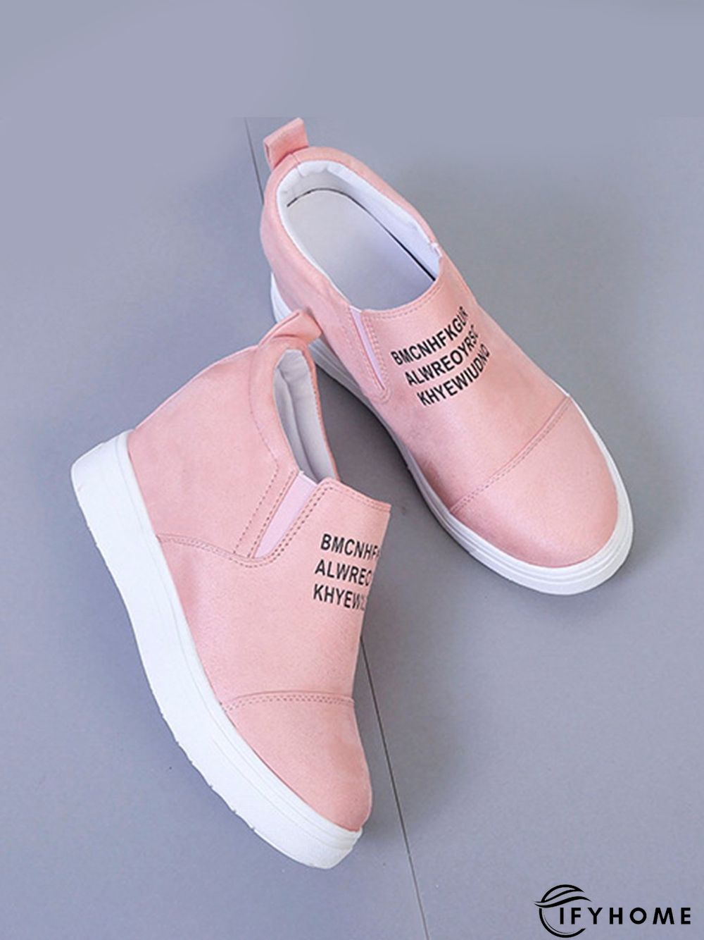 Letter Stitching Inner Heightening Round Toe Wedges | IFYHOME