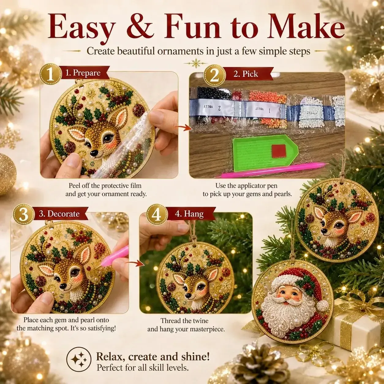 6Pcs/12Pcs Christmas DIY Diamond Painting Ornaments Kit for Holiday Home Decor 6Pcs/12Pcs Christmas DIY Diamond Painting Ornaments Kit for Holiday Home Decor