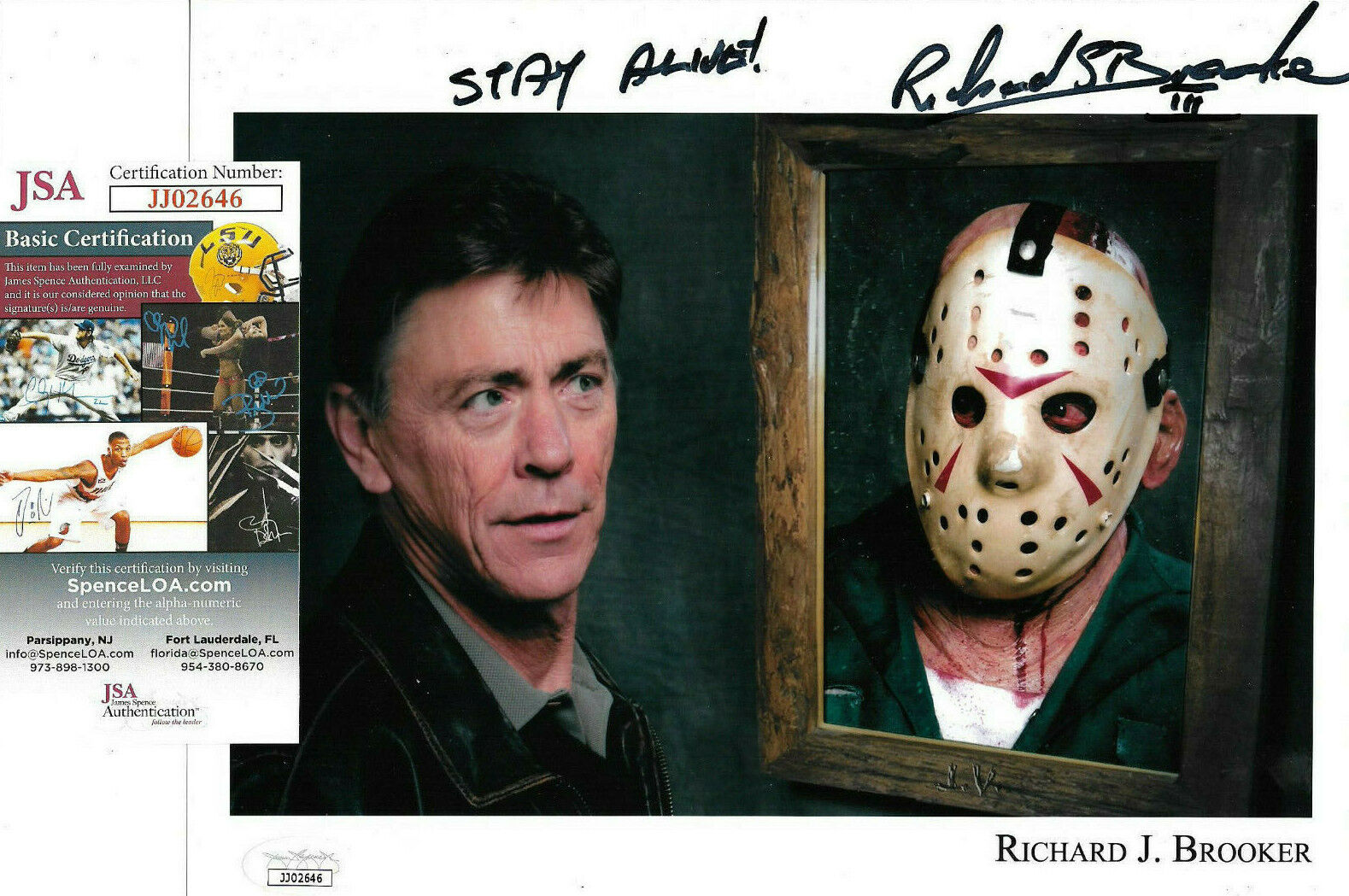 Richard Brooker Signed Friday the 13th 3 8x10 Photo Poster painting, Jason Voorhees, JSA COA