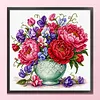 Peony Sweetpea Full 18CT 2 Strands DIY Stamped Cross Stitch Kits for Beginners Adults Home Wall Decor Cross Stitch Art and Crafts Kits 25x25cm