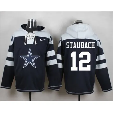 Cowboys #12 Roger Staubach Navy Blue Player Pullover NFL Hoodie