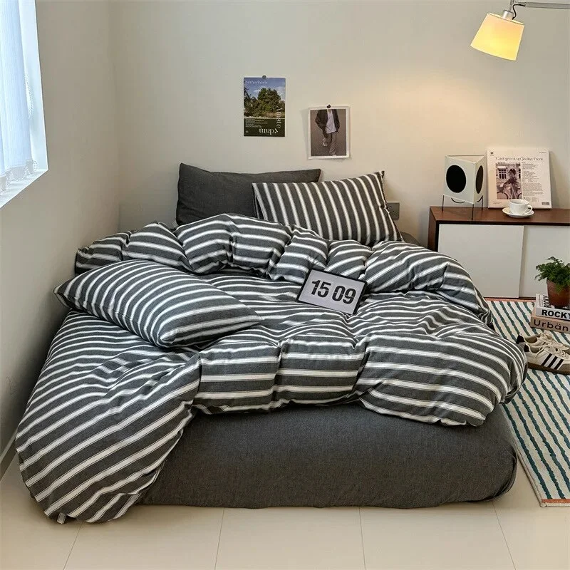 Aonga Cotton Japanese Duvet Cover Fitted Flat Sheet Pillowcase Set No Filling Single Double King Size Ins Style Bedding Kit aonga