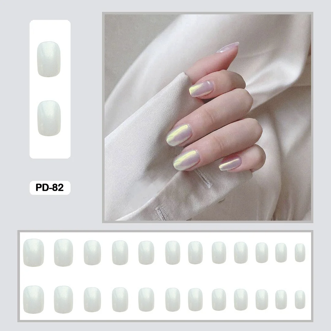 Mermaid Color Auroral Color Shell Fairy Fake Nail Art Wearable False Nails With Glue And Sticker 24pcs/box-Nail Inspo