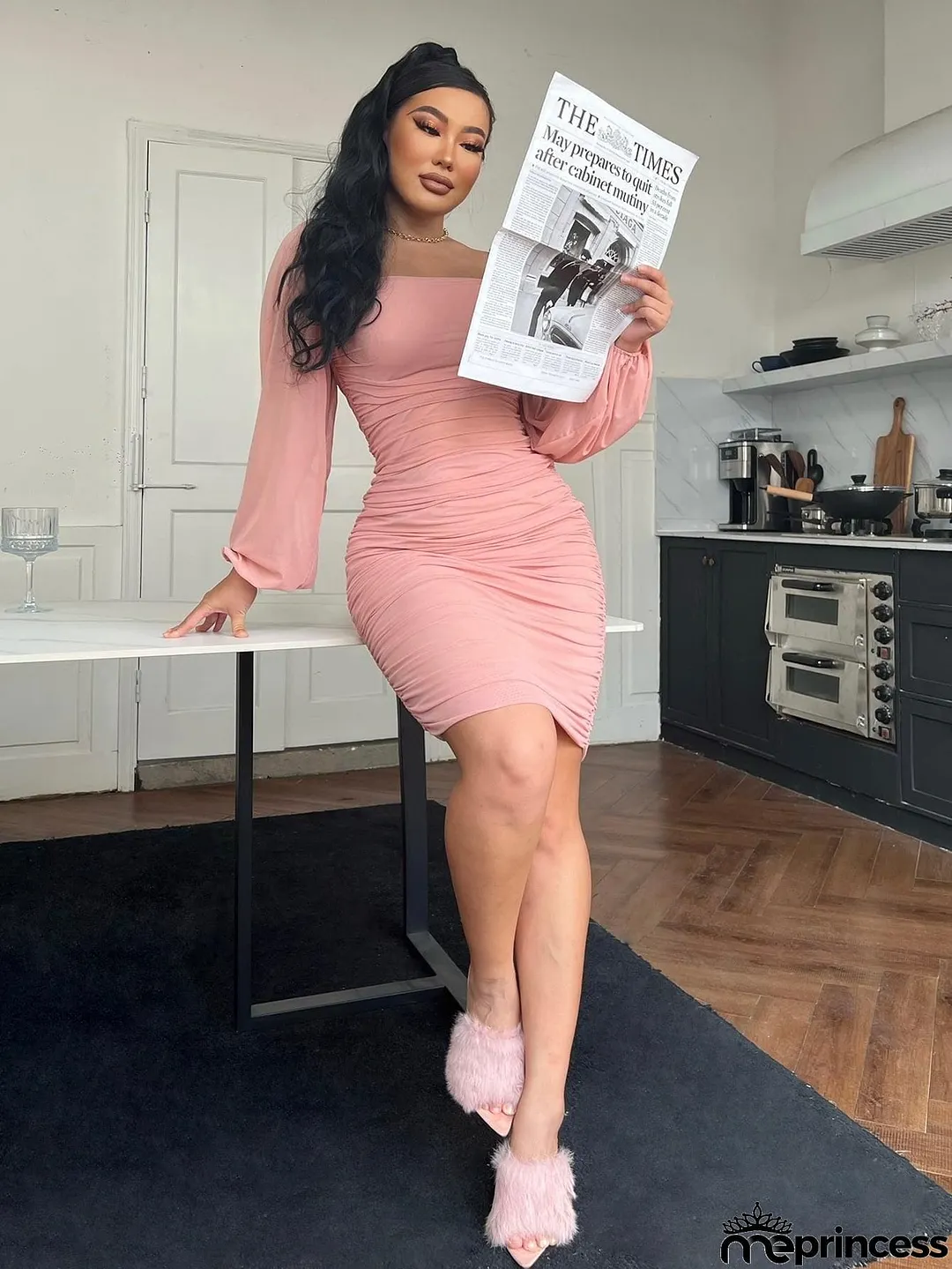 Zip-Back Ruched Bodycon Dress