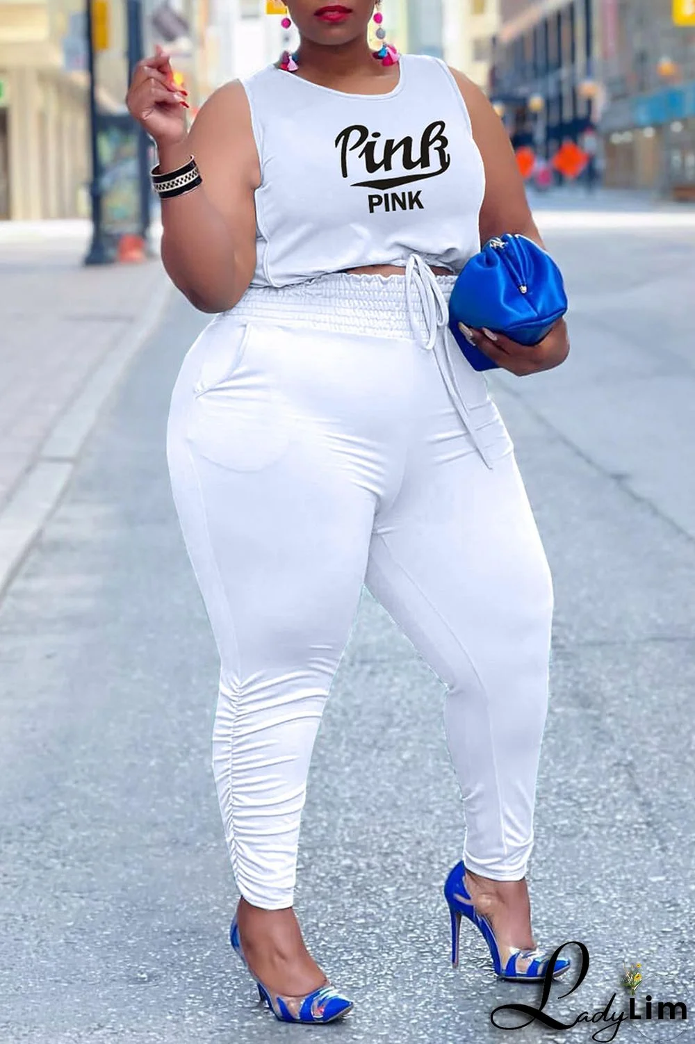 Black Casual Print Patchwork Frenulum O Neck Plus Size Two Pieces