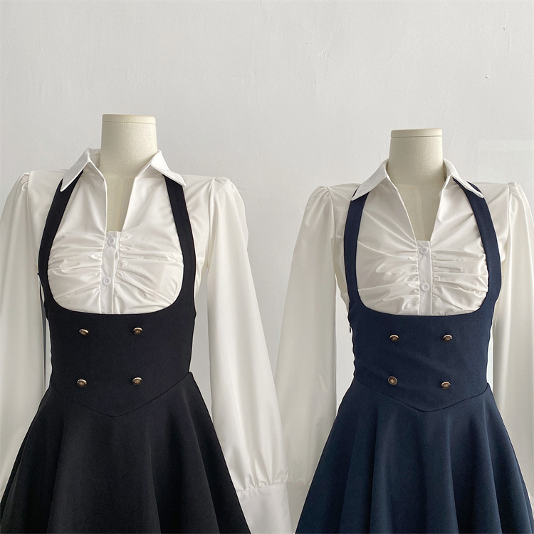 Y2K 3 Piece Set Women Cropped Coat + Long Sleeve Shirt + High Waist Halter Ruffles Mini Dress Korean Chic Fashion Sexy Outfits