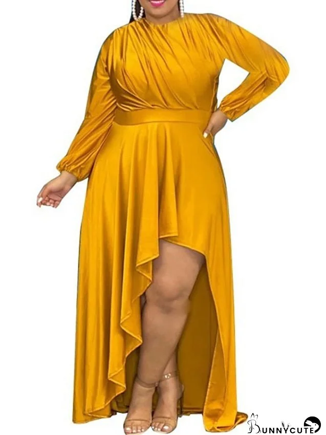 Plus Size Party Dress Solid Color Crew Neck Long Sleeve Fall Winter Prom Dress Maxi long Dress Party Vacation Dress for Women