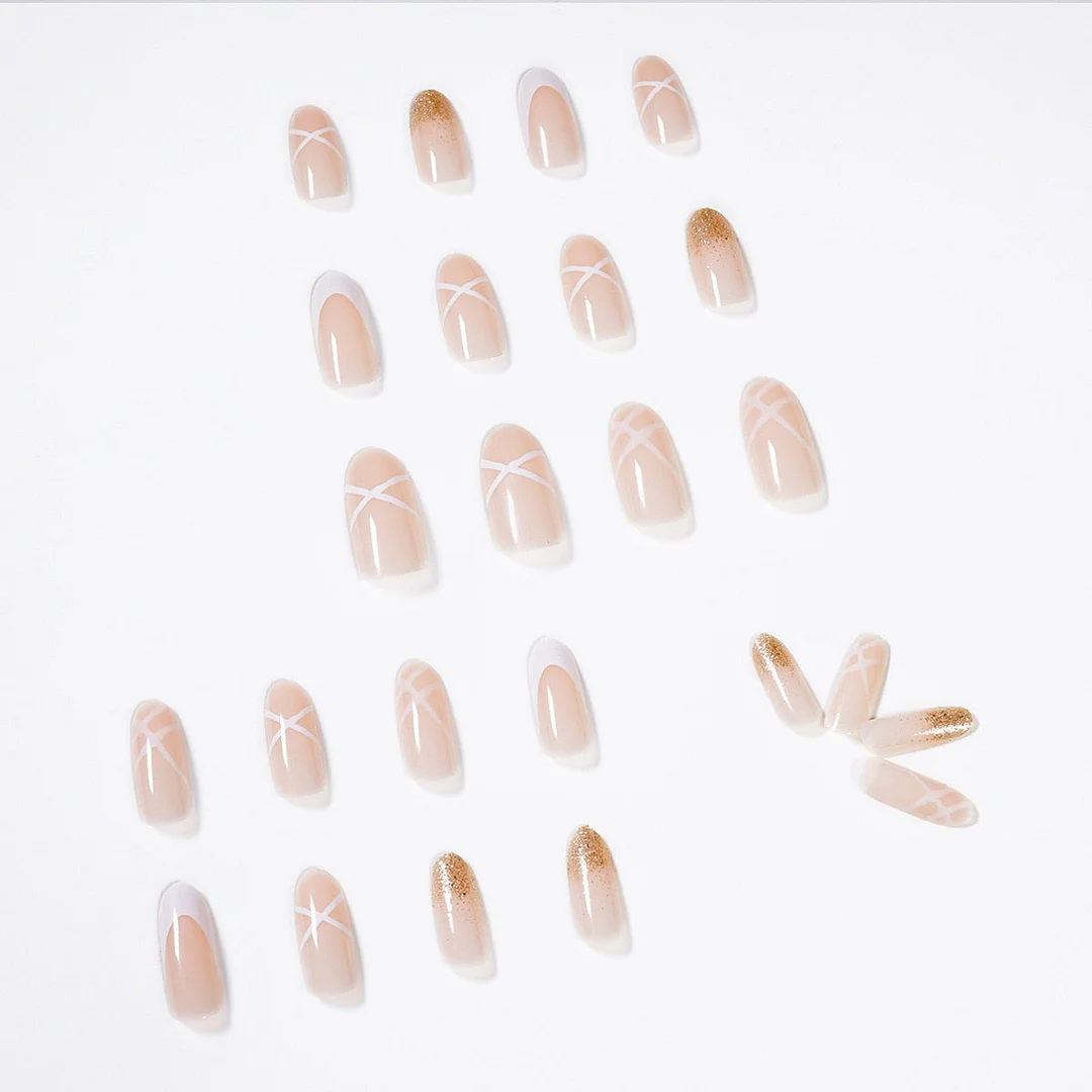24pcs French Fake Nails Full cover Fake Nails Glue DIY Manicure Nail Art Tools-Nail Inspo