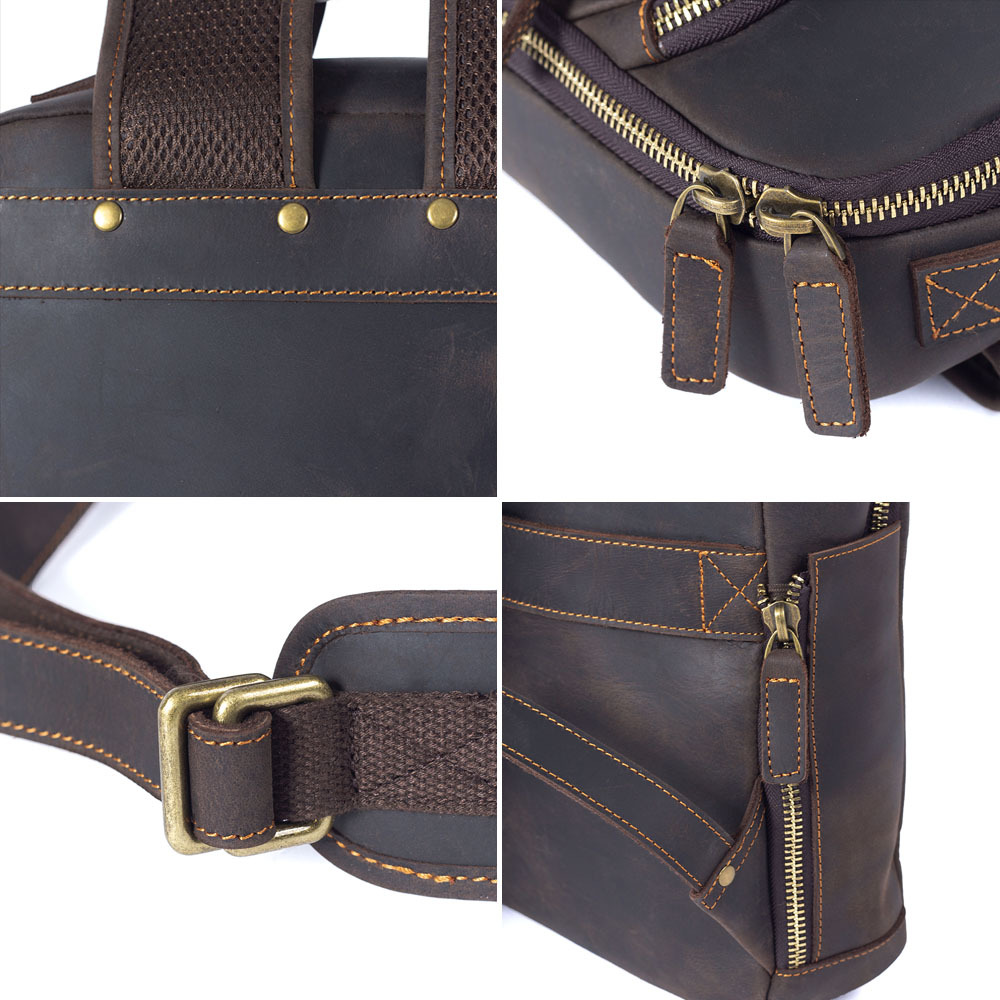 Detail Display Color Dark Brown of Leather Backpack
