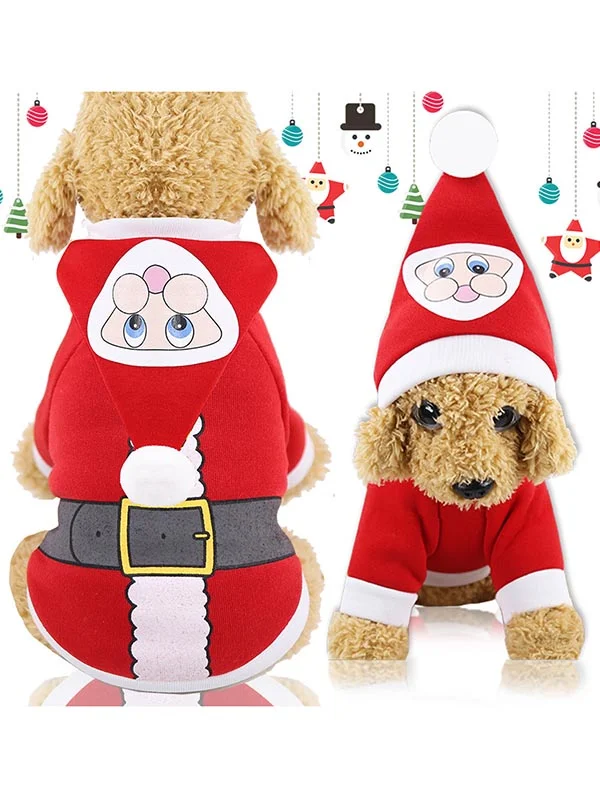 Dog Santa Costume Hoodie Dog Xmas Outfits-elleschic