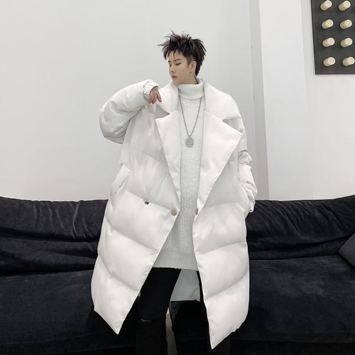 Dawfashion-Winter Solid Color Dark Button Large Lapel Loose Mid-length Cotton Coat-Yamamoto Diablo Clothing