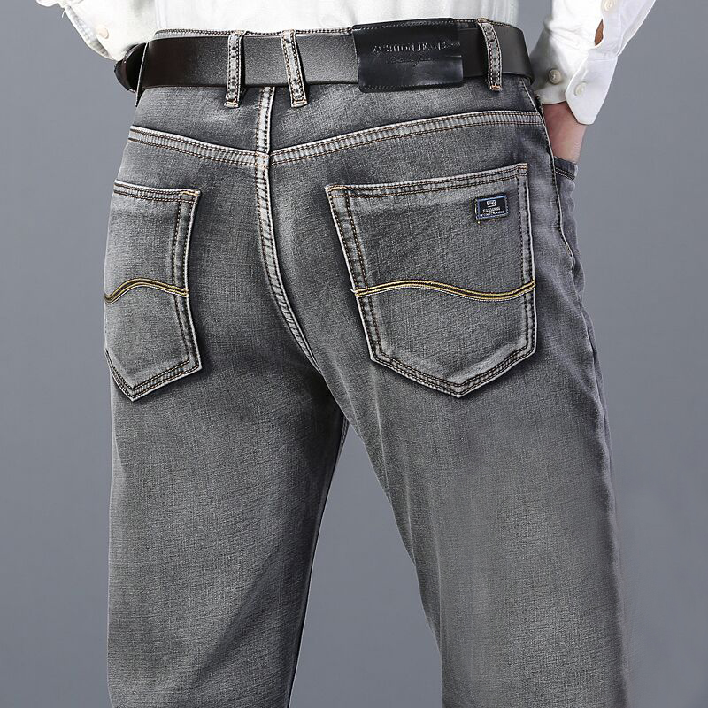 Trusthomeno fall outfits High quality Men's Clothing Elastic Slim Jeans Classic Fashion Business Casual Straight Regular Denim Trousers Grey Pants Male