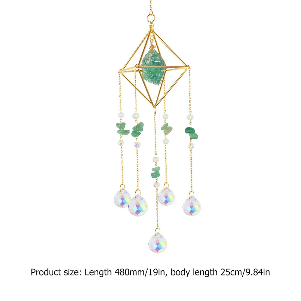 Crystal Wind Chimes Natural Stone Prism Light Catcher Garden Decor (Green)