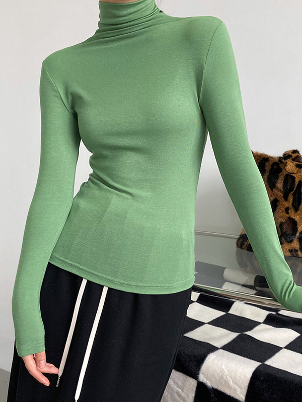 Simple 5 Colors Modal High-Neck Long Sleeves T-Shirt Top