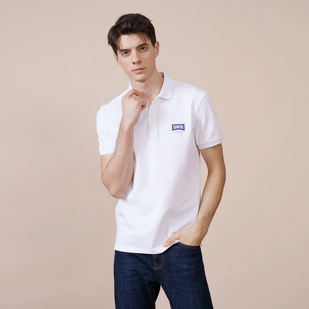 SIMWOOD 2021 Summer New Regular Fit Polo Shirts Men Logo Print 100% Cotton Tops Plus Size Breathable Quality Polo Brand Clothing