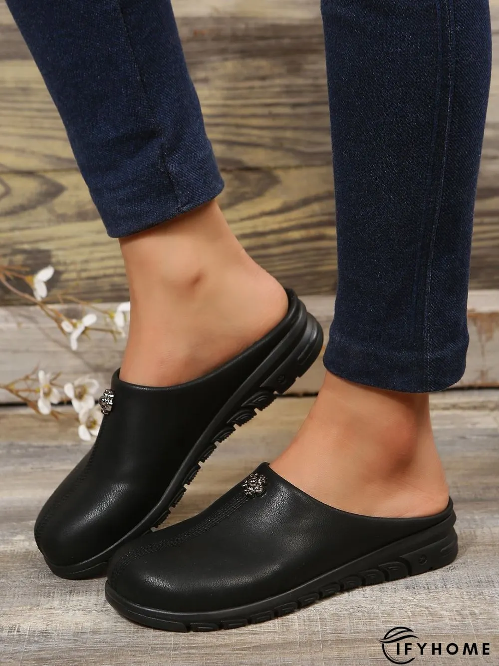 Vintage  Plain Color Non-Slip Flat Mules | IFYHOME
