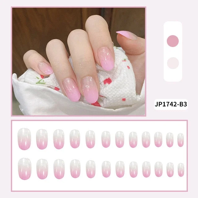 Short Nail with Design Nude Pink Color Square Head Full Cover Nail Art Tips Women Nail Decorative Christmas Press On Nail Tips-Nail Inspo