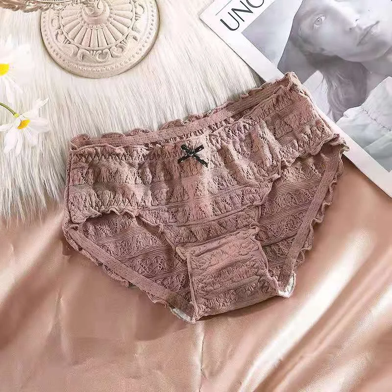 French Sexy Panties Plus Size Women's Cotton Underwear Girls Fashion Comfort Briefs Sexy Lace Underpants Female Bow Lingerie