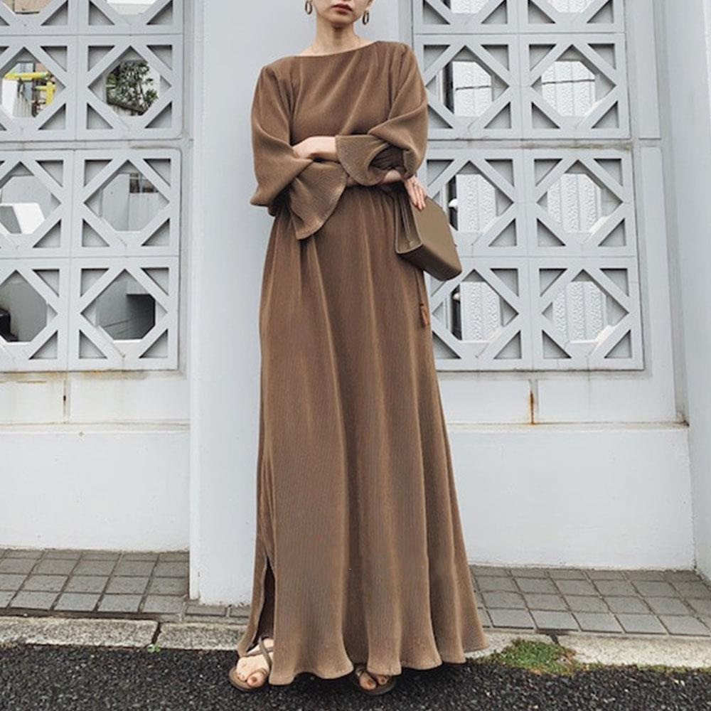 Literary Solid Color Flared Sleeve Maxi Dress