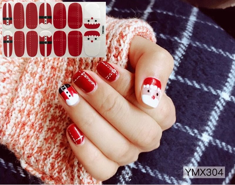 1Sheet Christmas Nail Sticker Winter Snowflake Christmas Tree Sliders Adhesive Wraps Full Cover Nail Art Manicure Accessories