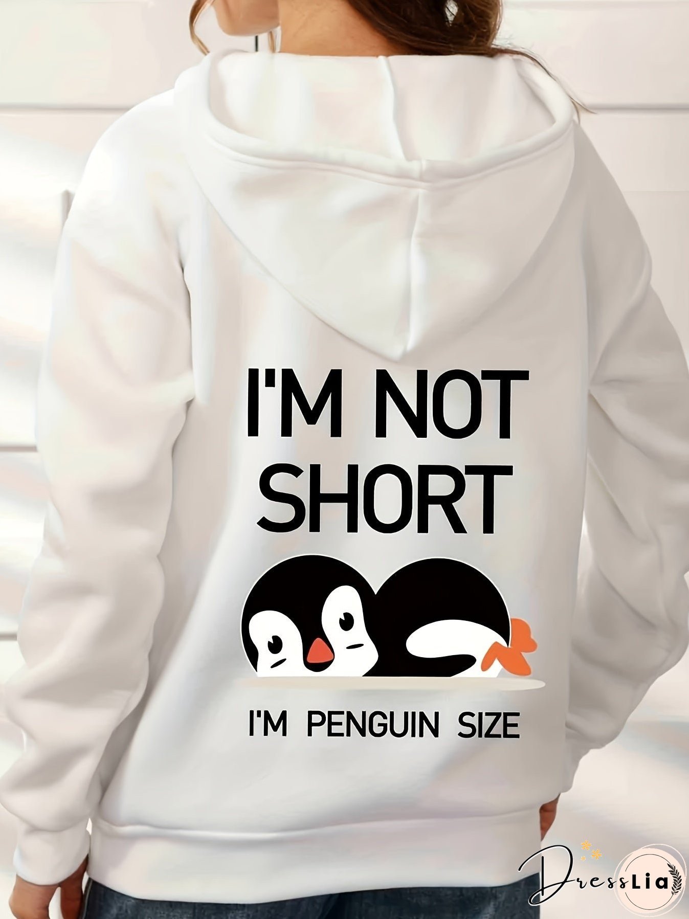 Penguin Graphic Casual Sports Hooded Sweatshirts, Animal Print Drawstring Hoodies With Front Pocket, Women's Sporty Sweatshirts