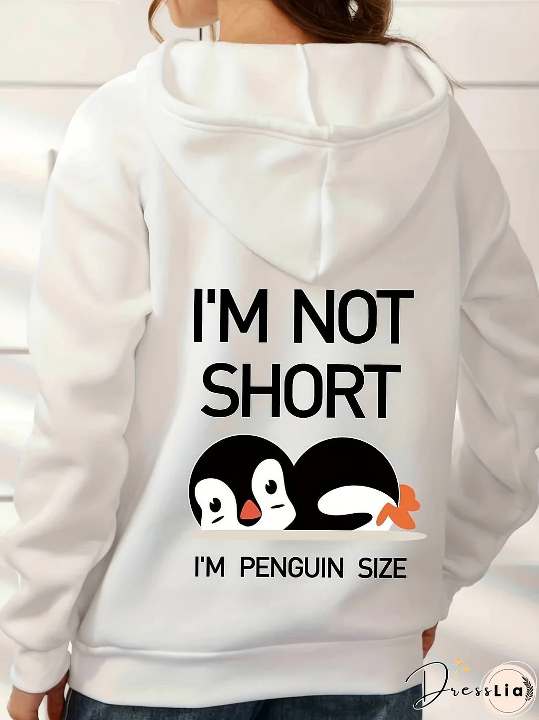 Penguin Graphic Casual Sports Hooded Sweatshirts, Animal Print Drawstring Hoodies With Front Pocket, Women's Sporty Sweatshirts