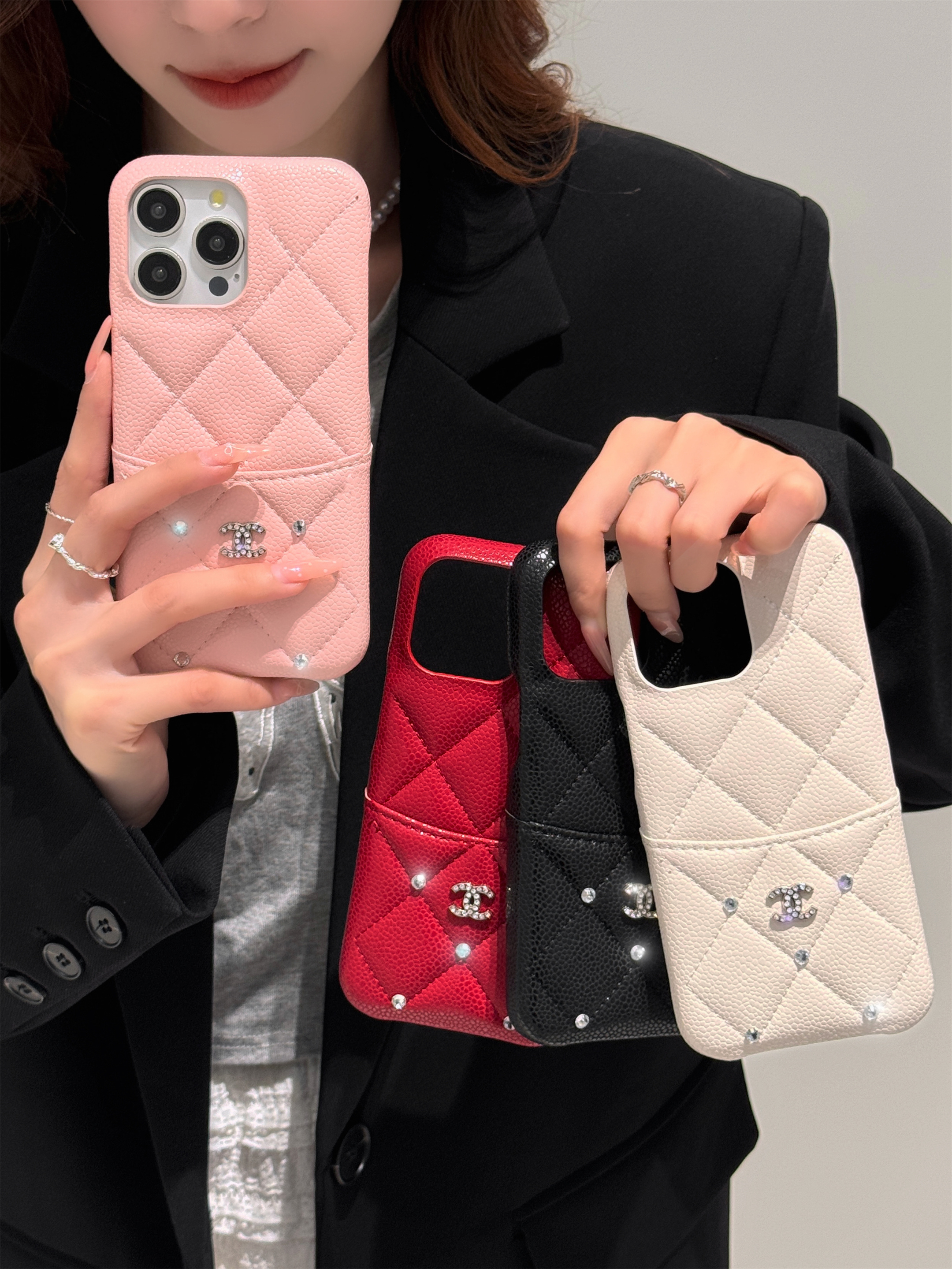 Chanel Diamond-Quilted Lambskin Card Holder Apple iPhone Case Cover