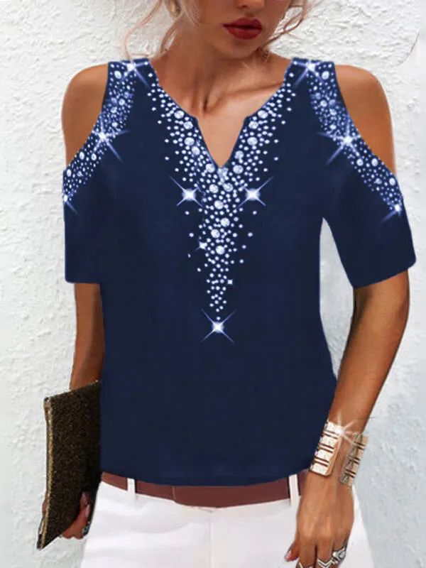 Women's V-Neck Cold Shoulder Short Sleeve Tops