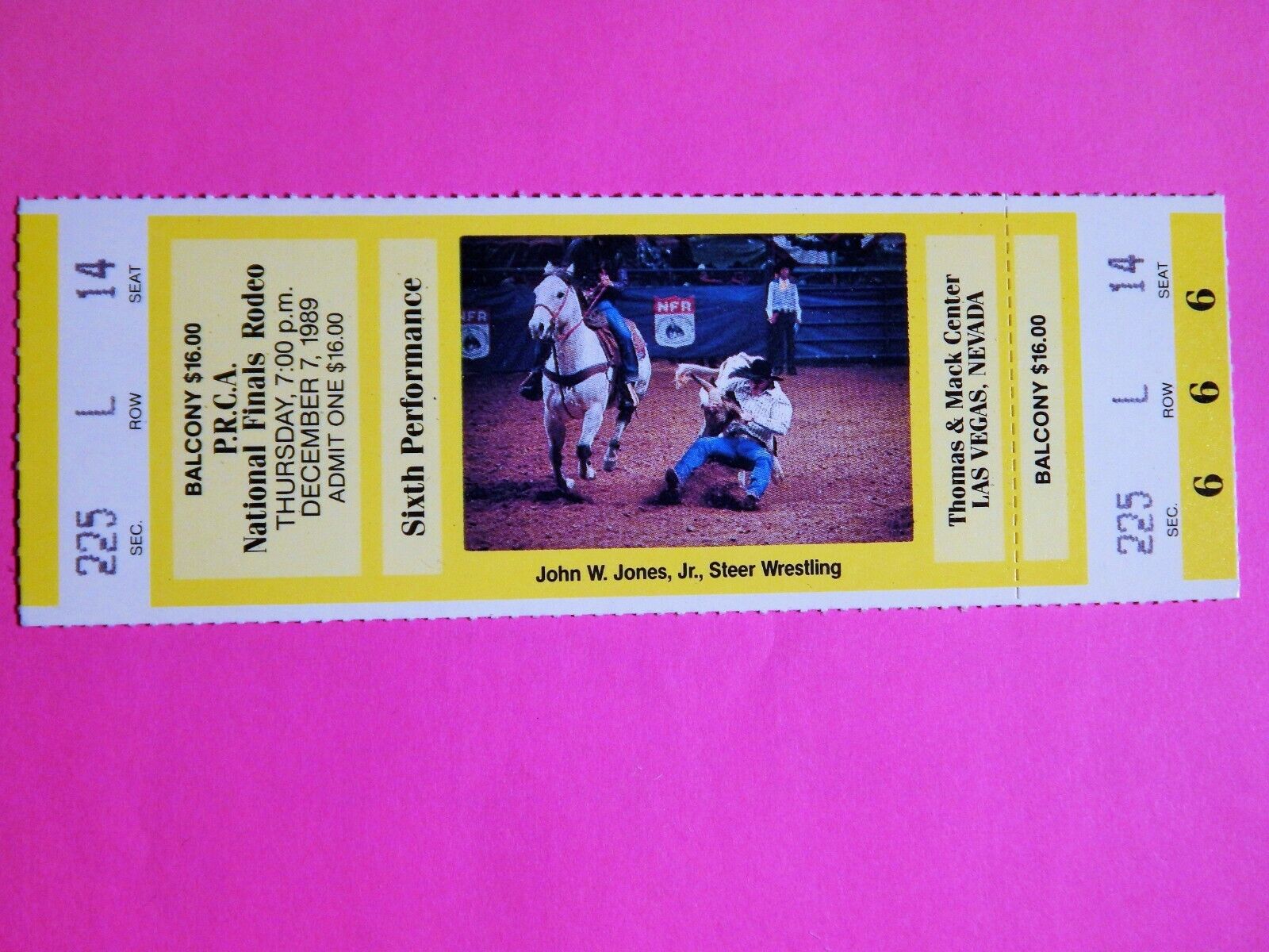 1989 NATIONAL FINALS RODEO ORIGINAL USED TICKET JOHN W JONES COLOR Photo Poster painting