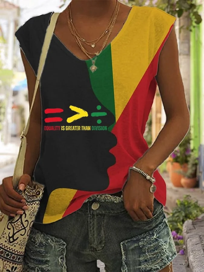 Women's  Equality Is Greater Than Division Black History Printed Vest 