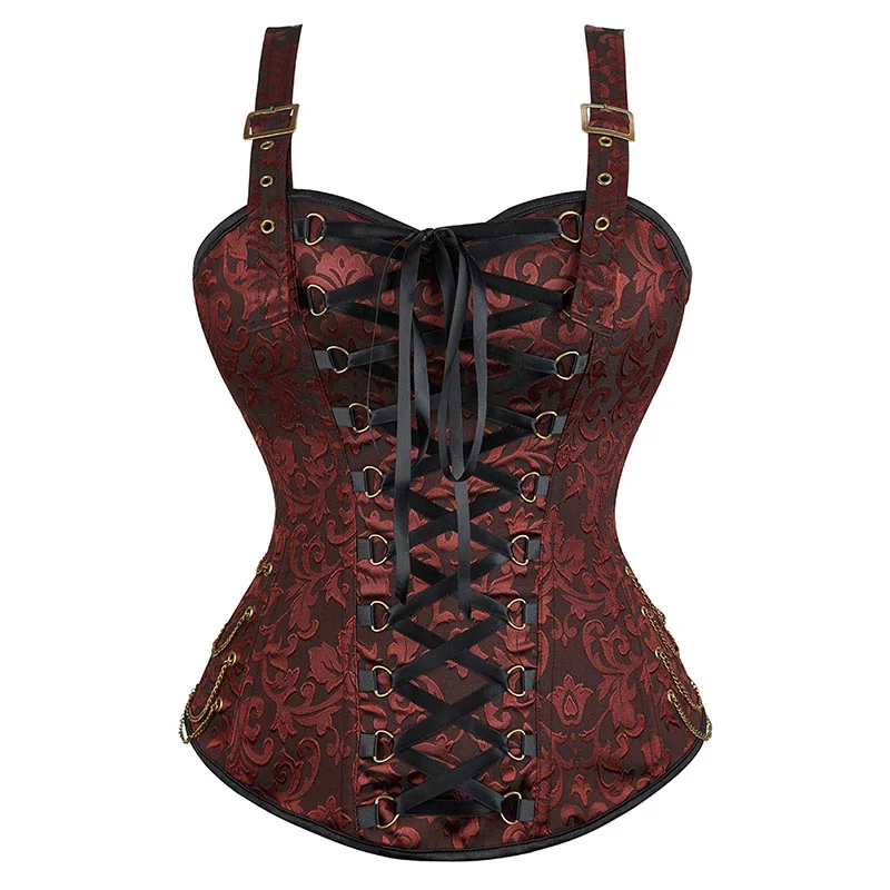 Billionm with Straps Gothic Costume Black Lace Up Corset Top Vintage Jacquard Plus Size Steampunk Corsets for Women Brown Red