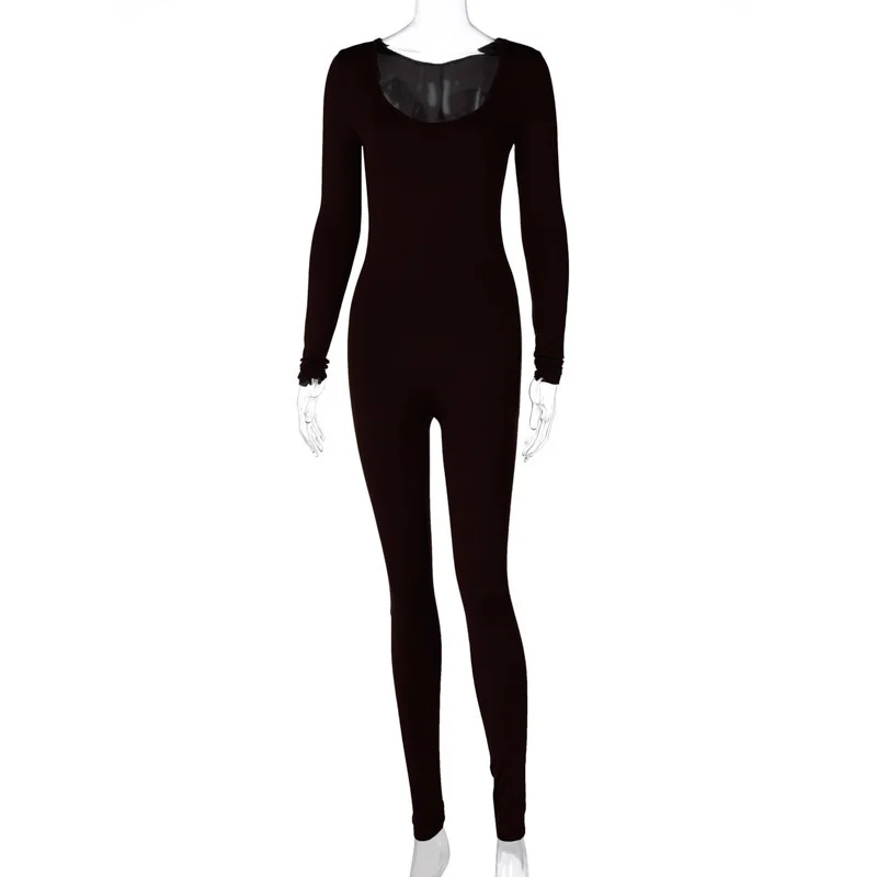 Uveng Uveng Spring And Autumn New Women's Explosive Fashion Long Sleeves Slim And Hip Solid Color Jumpsuit