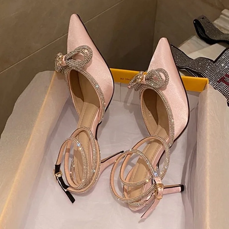 PVC Transparent Pointed Toe Women Pumps Sandals Fashion Crystal Butterfly-knot Designer Wedding Ladies High Heel Shoes Silver