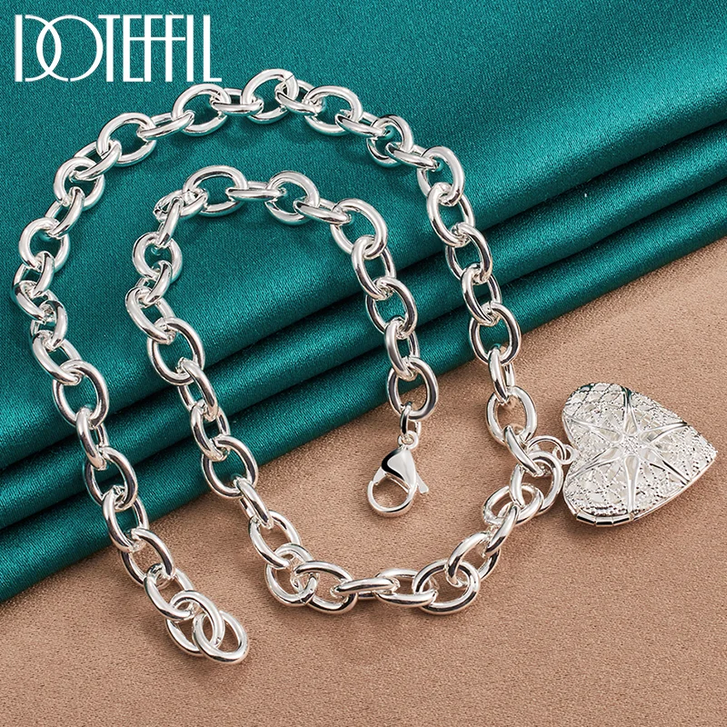 DOTEFFIL 925 Sterling Silver 18 Inch Chain Photo Frame Heart Pendant Necklace For Women Man Jewelry