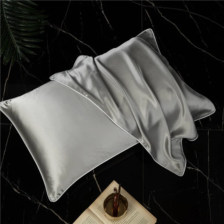 Bronaxshop 19 Momme Solid Color Silk Pillowcase Envelope Closure with Contrast Color Silk Trim