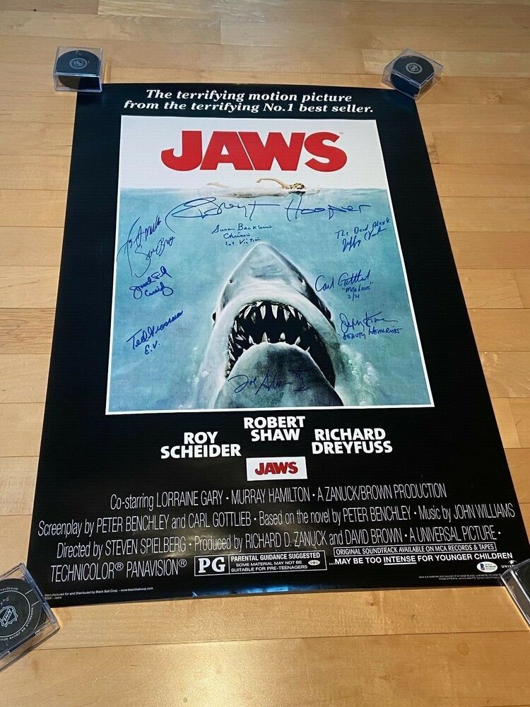 * JAWS * signed 24x36 movie poster * DREYFUSS, KRAMER, BACKLINIE +6 MORE * 1