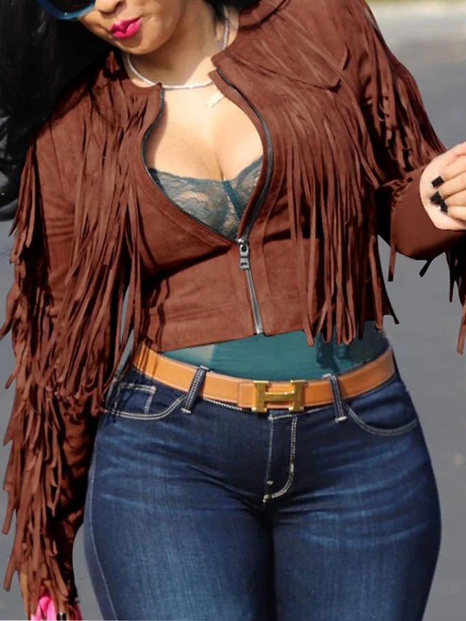 Women's western style fringe all-match coat