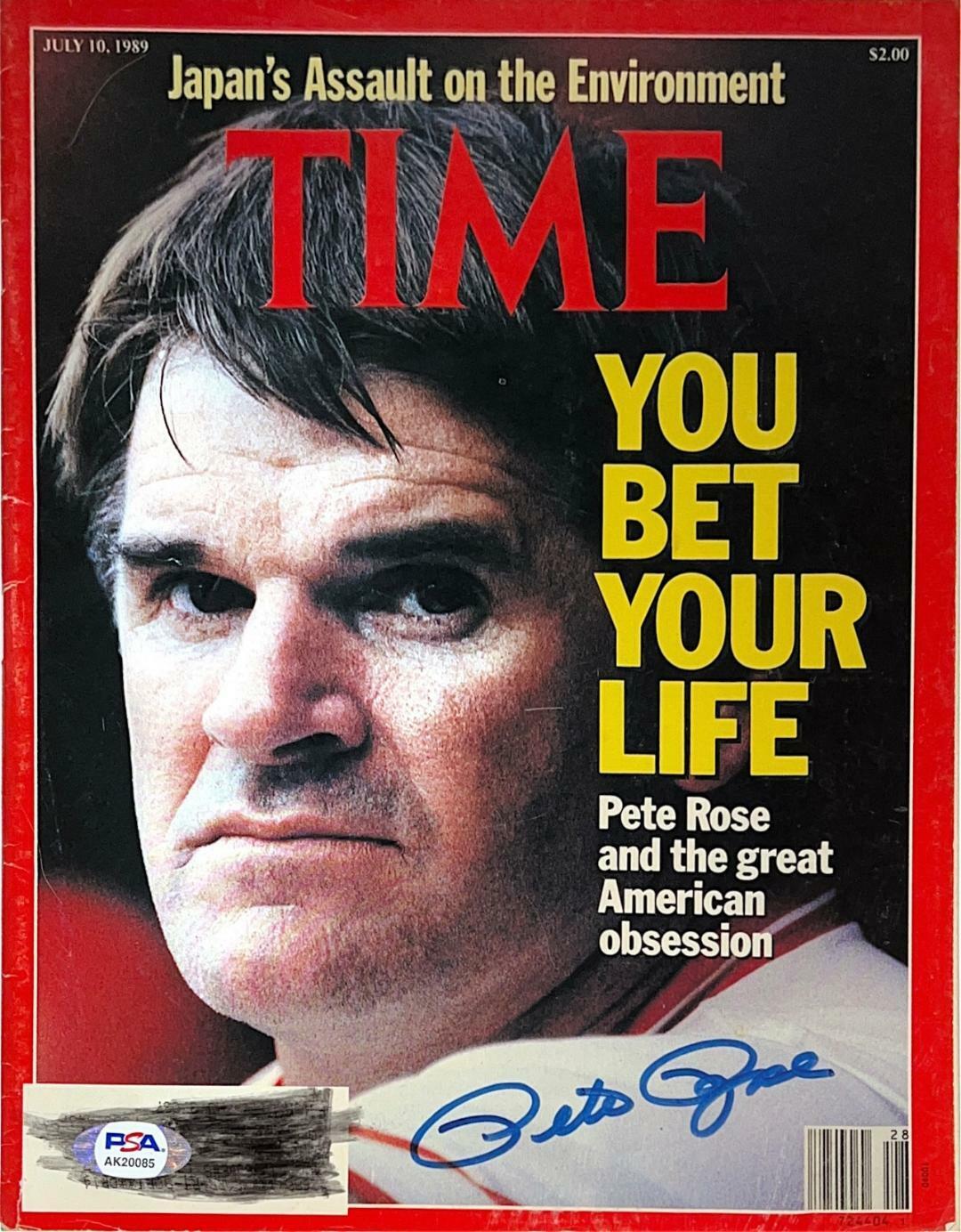 PETE ROSE HAND SIGNED AUTOGRAPHED TIME MAGAZINE JULY 10 1989 WITH PSA DNA COA